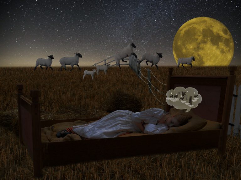 girl-sleeping-bi-phasic-sleep-pattern-counting-sheep-late-at-night